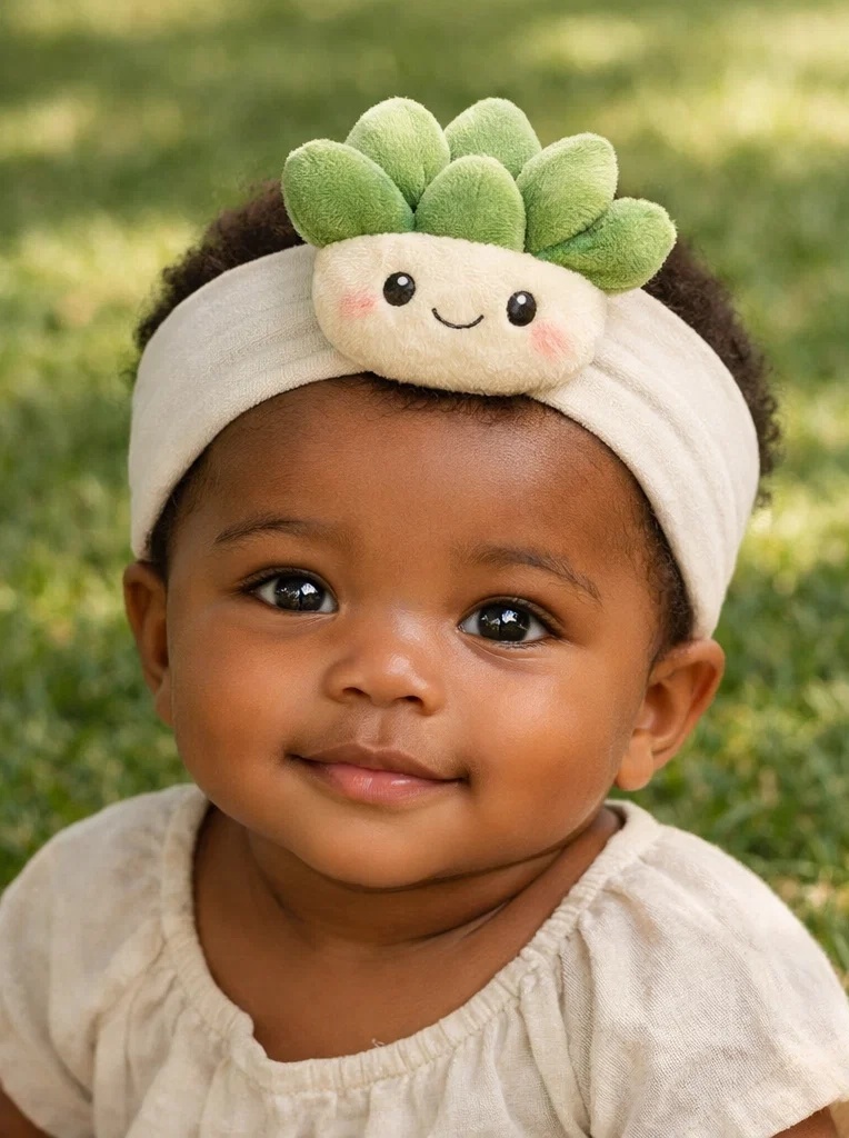 Cartoon Succulent Doll Baby Headband – Custom Plush Infant Hair Accessory for Brand Owners