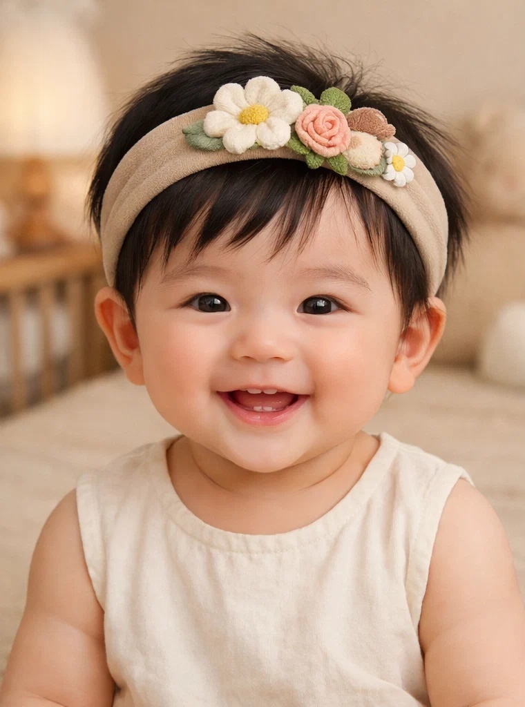Floral Baby Headband with Sunflower and Daisy – Soft, Comfortable, and Adjustable for Newborns