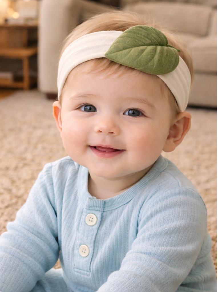 Simple Green Leaf Baby Headband – Soft Comfort with Botanical Touch