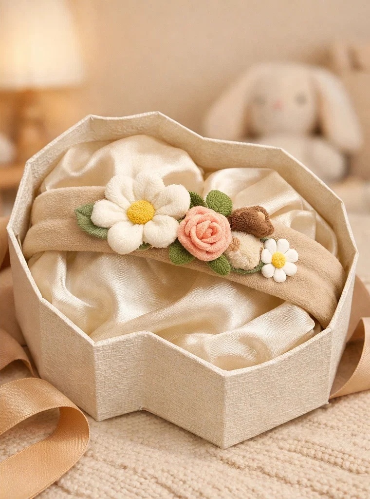 Floral Baby Headband with Sunflower and Daisy – Soft, Comfortable, and Adjustable for Newborns
