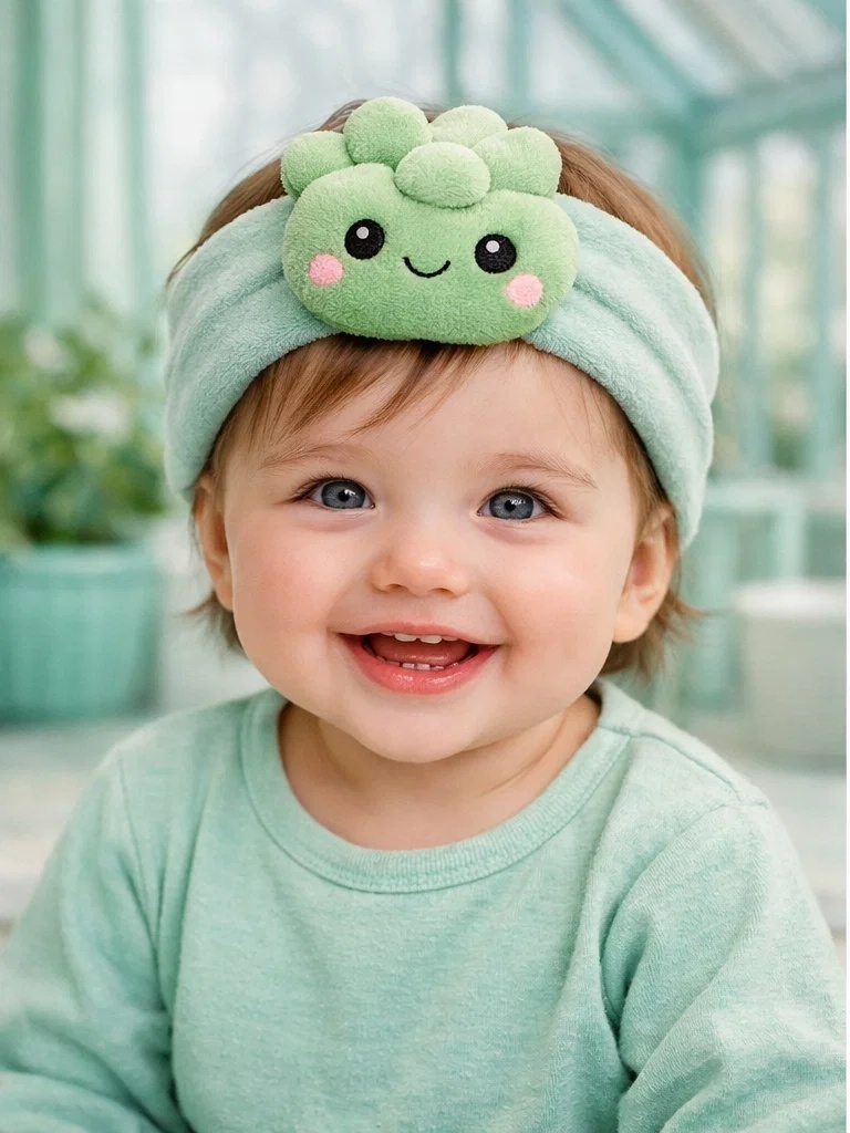 Adorable Green Succulent Baby Headband – Comfortable Plush Hairband for Baby Stores