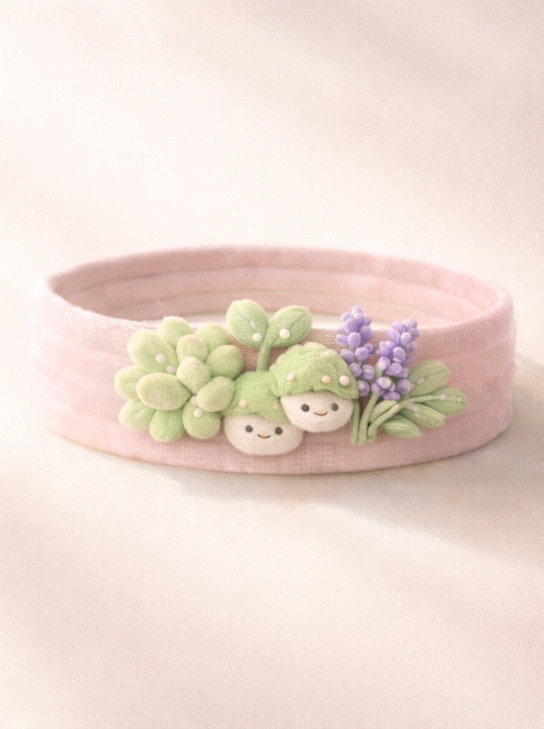 Baby-Stirnband mit Kuschelfigur (Motiv: Duo Waldwichtel + Lavendel) | Großhandel OEM/ODM