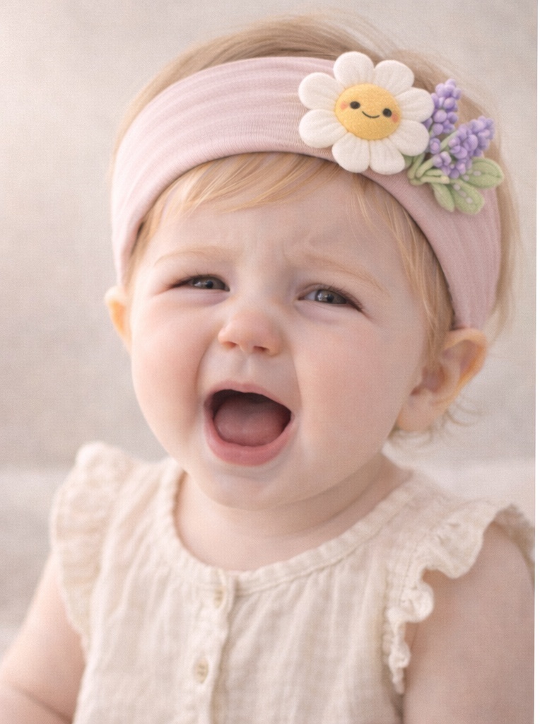 Baby-Stirnband mit Kuschelfigur (Motiv: Duo Waldwichtel + Lavendel) | Großhandel OEM/ODM