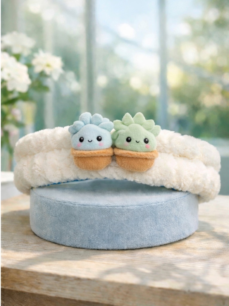 Bandeau bébé en peluche avec motifs végétaux en duo