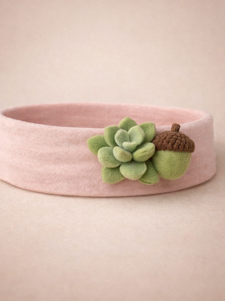 Faixa de Cabelo para Bebê com Boneca de Pelúcia (Tema: Suculenta + Bolota) | Atacado OEM/ODM
