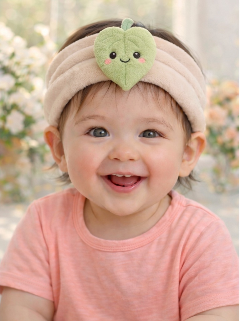 Faixa de cabelo para bebê em pelúcia com design vegetal duplo