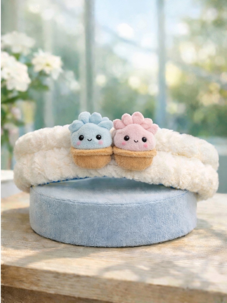 Diadema para bebé de peluche con diseño vegetal doble
