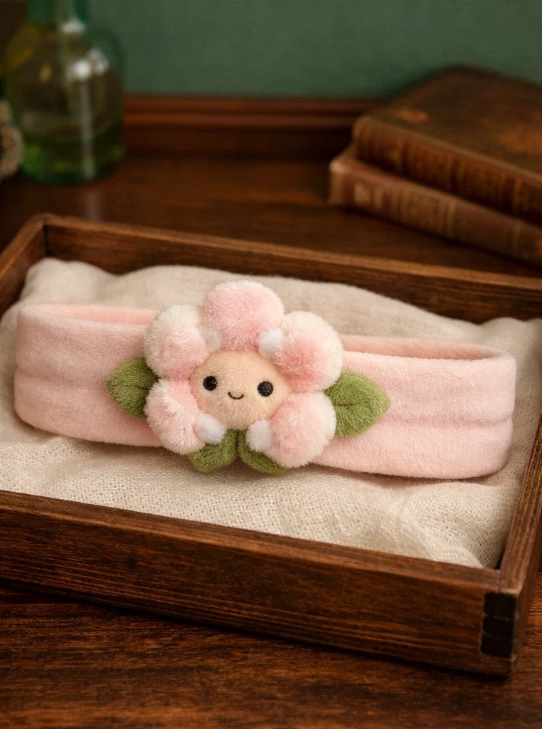 Bandeau bébé fleur peluche rose – modèle gagnant pour grossistes, concept stores et boutiques cadeaux