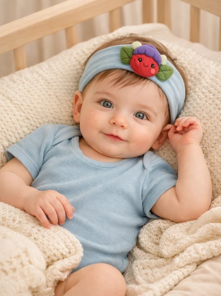 Bandeau bébé avec poupée baie en peluche pour vente en gros – accessoire boutique coloré pour marque privée