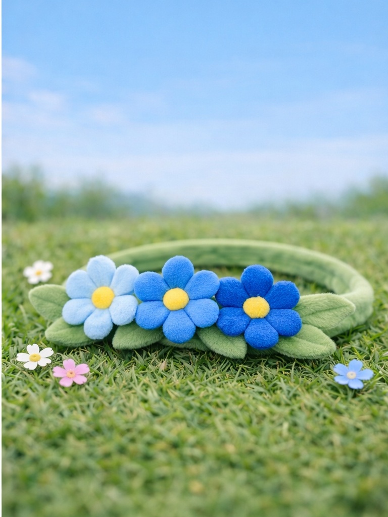 Blue Daisy Baby Headband – Soft Plush Floral Hairband for Boys and Girls