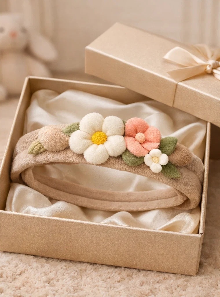 Vintage Floral Baby Headband with Rose and Daisy Accents – Elegant and Comfortable for Infants