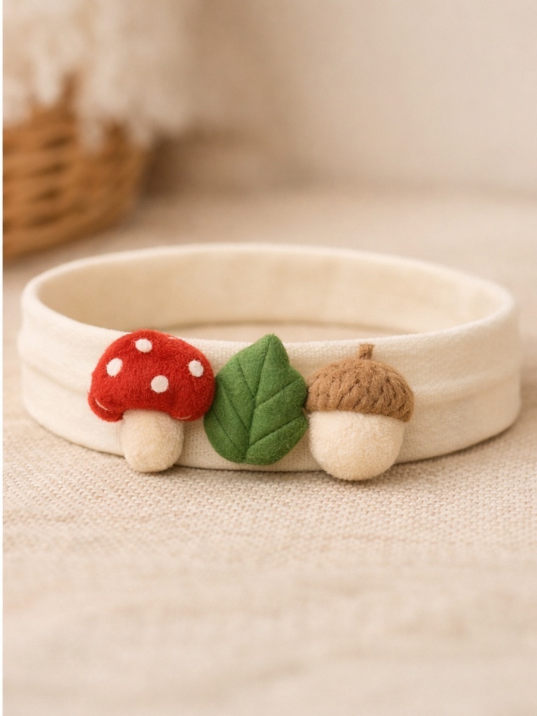 Forest Theme Baby Headband – Mushroom, Leaf & Acorn Trio in Soft Felt