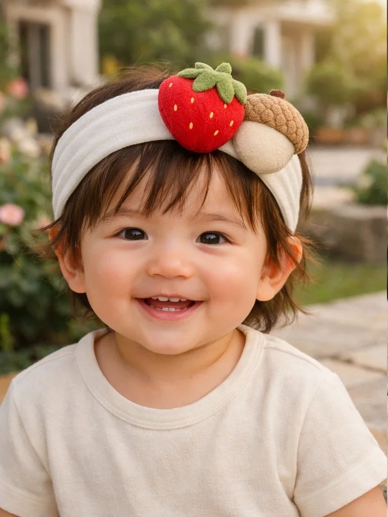 Strawberry & Acorn Baby Headband – Adorable Fruit Style, Ideal for Seasonal Promotions