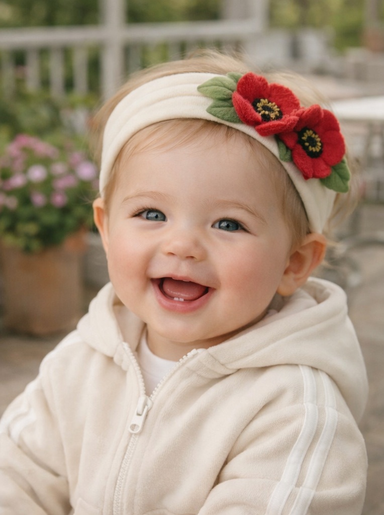 Red Floral Baby Headband with Poppy Design – Boutique Favorite for Bold Looks