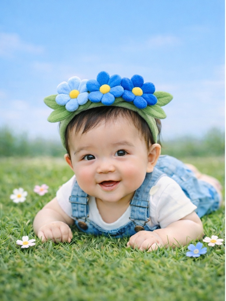 Blue Daisy Baby Headband – Soft Plush Floral Hairband for Boys and Girls