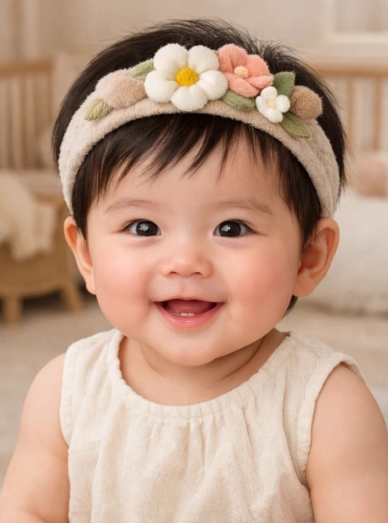 Vintage Floral Baby Headband with Rose and Daisy Accents – Elegant and Comfortable for Infants