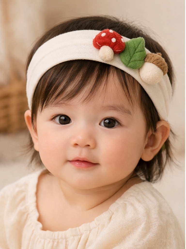 Forest Theme Baby Headband – Mushroom, Leaf & Acorn Trio in Soft Felt