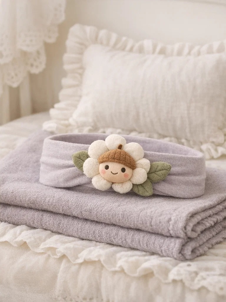 Faixa de cabelo para bebê com boneca flor de pelúcia e bolota para atacado – acessório boutique macio para marca própria