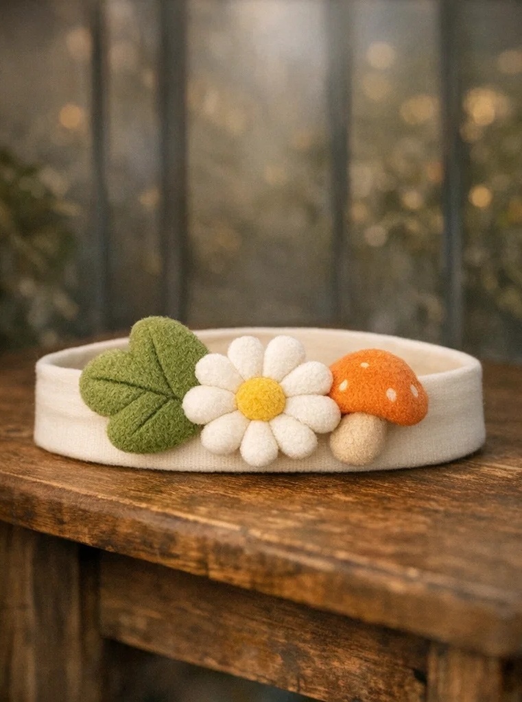 Großhandels-Baby-Stirnband mit Kleeblatt, Gänseblümchen und Pilz – weiches florales Baby-Haarband für B2B-Käufer
