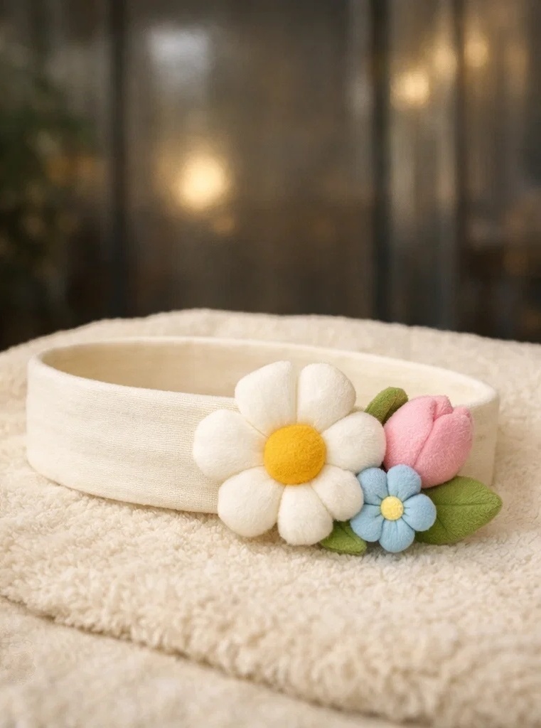 Diadema de bebé al por mayor con flor rosa y margarita blanca – accesorio floral suave para compradores B2B