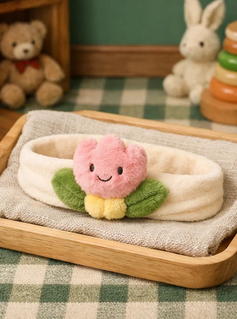 Faixa de cabelo para bebê com flor de pelúcia rosa – escolha ideal para atacado e lojas infantis