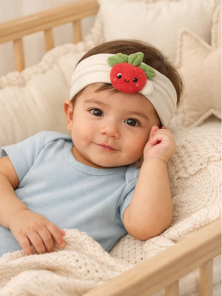 Diadema para bebé con muñeca fresa de felpa al por mayor – accesorio suave para boutique y marca privada