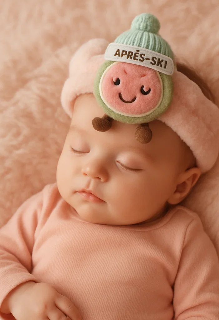 Tiara de bebê de pelúcia de fruta rosa com folha verde – Fofo acessório de cabelo infantil de desenho animado