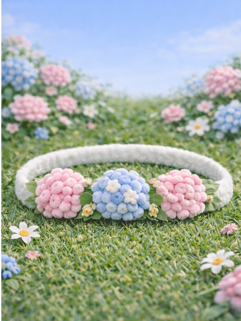 Hydrangea Cluster Baby Headband – Soft Plush Pink & Blue Floral Hairband
