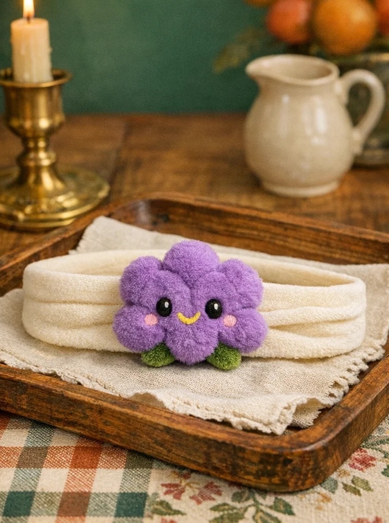 Cute Purple Flower Baby Headband with Plush Design - Soft and Comfortable for Newborns