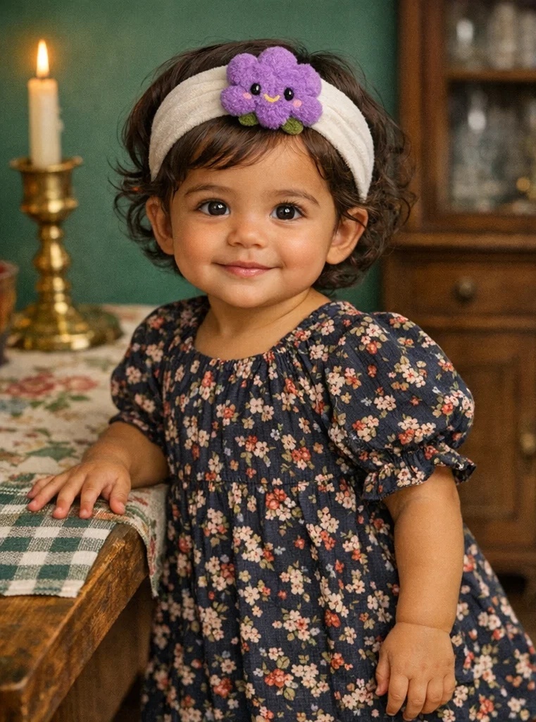 Cute Purple Flower Baby Headband with Plush Design - Soft and Comfortable for Newborns