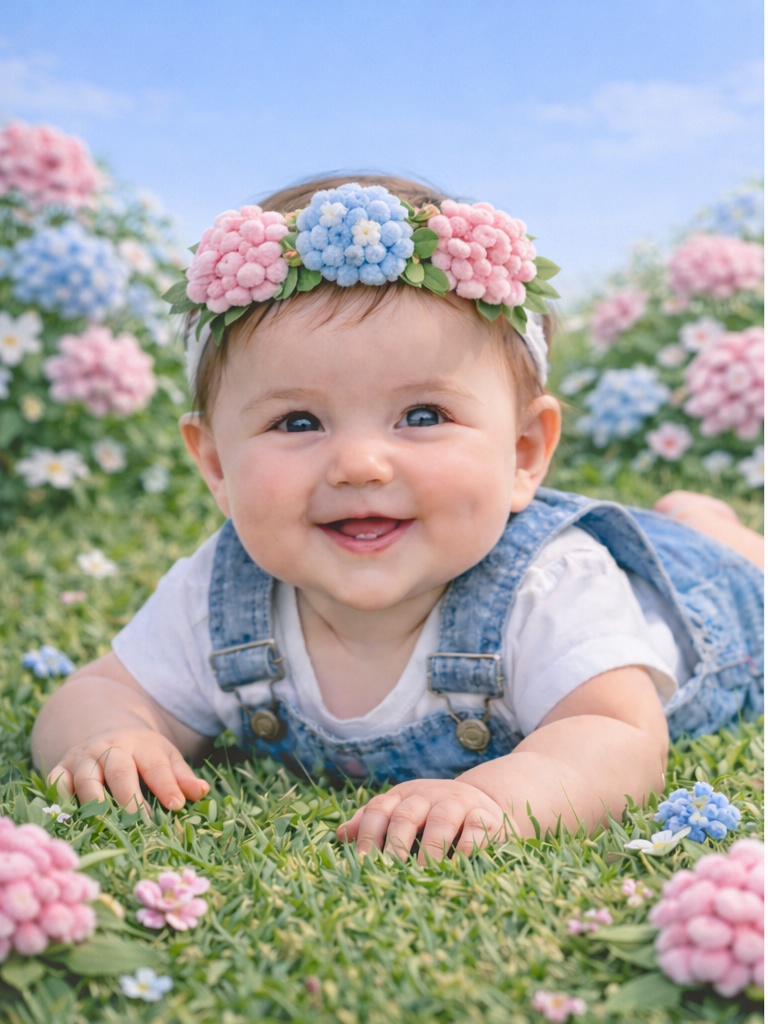 Hydrangea Cluster Baby Headband – Soft Plush Pink & Blue Floral Hairband