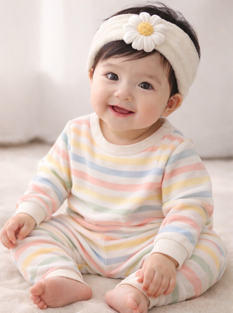 Handmade Baby Headband with Daisy and Rose – Soft Felt and Adjustable for Comfort