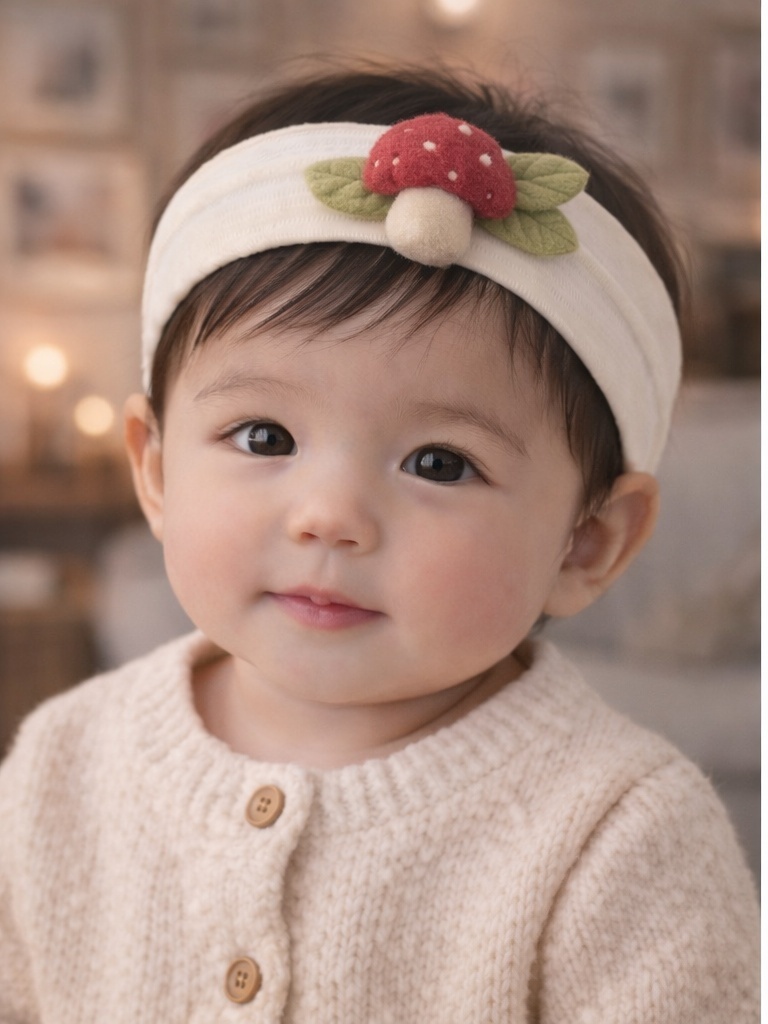 Minimalist Mushroom Felt Headband – Soft Neutral Baby Hair Accessory for Daily Use