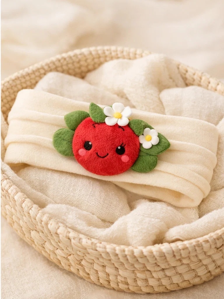 Faixa de cabelo para bebê com boneca morango de pelúcia para atacado – acessório suave para boutique com marca própria