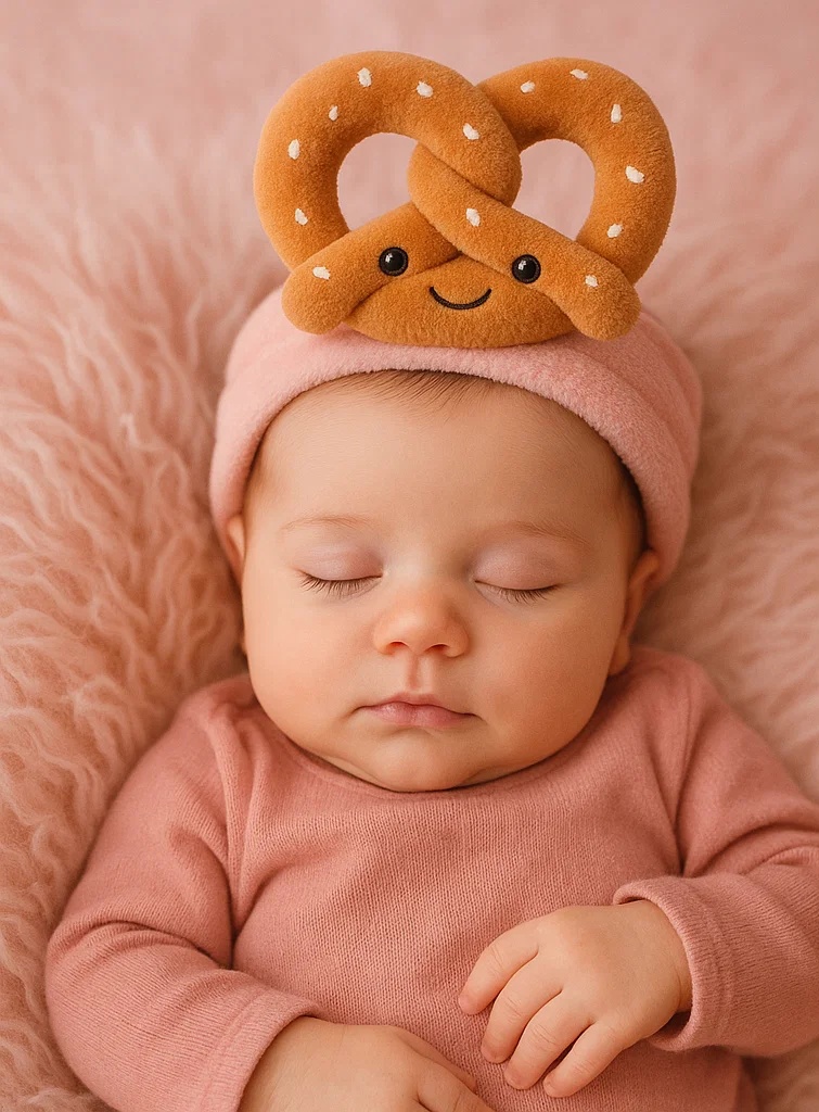 Faixa de Cabelo de Pelúcia Pretzel para Bebê – Acessório de Cabelo Fofo de Desenho Animado para Recém-nascido