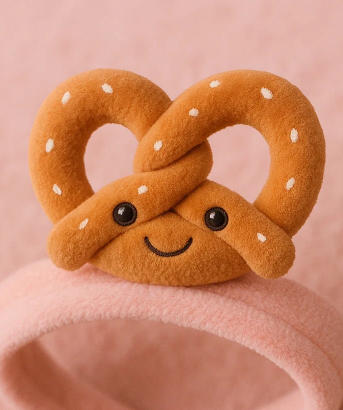 Faixa de Cabelo de Pelúcia Pretzel para Bebê – Acessório de Cabelo Fofo de Desenho Animado para Recém-nascido