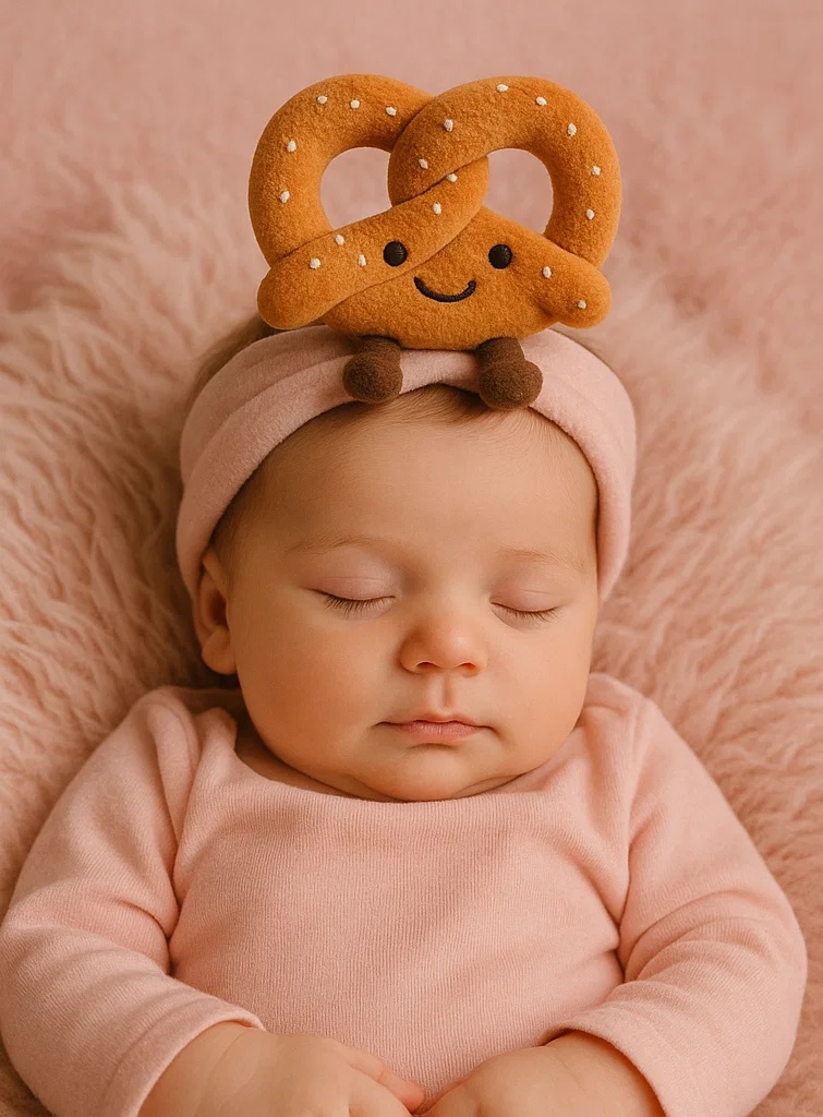 Diadema de Bebé Pretzel de Felpa – Accesorio de Cabello Lindo para Recién Nacido de Dibujos Animados
