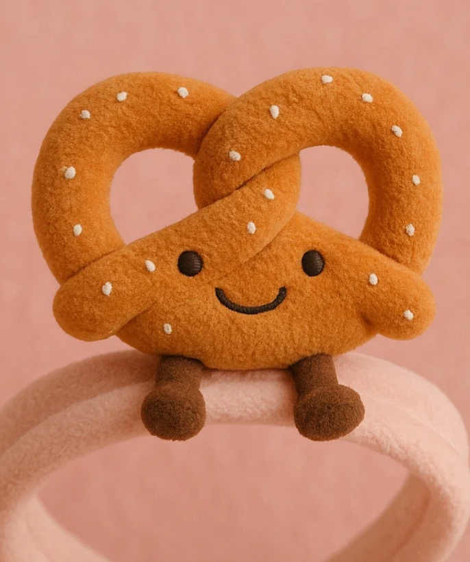 Diadema de Bebé Pretzel de Felpa – Accesorio de Cabello Lindo para Recién Nacido de Dibujos Animados