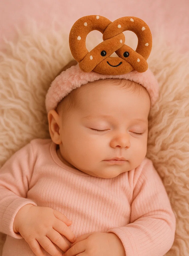 Plush Pretzel Baby Headband – Cute Cartoon Newborn Infant Hair Accessory