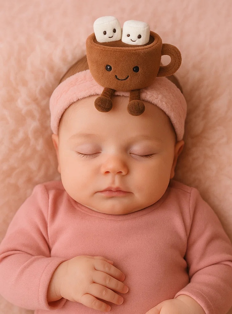 Plush Hot Chocolate Baby Headband – Cute Cartoon Newborn Infant Hair Accessory