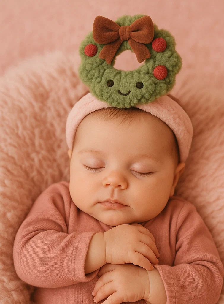 Tiara de bebê coroa de Natal de pelúcia – Acessório de cabelo fofo de desenho animado para recém-nascido