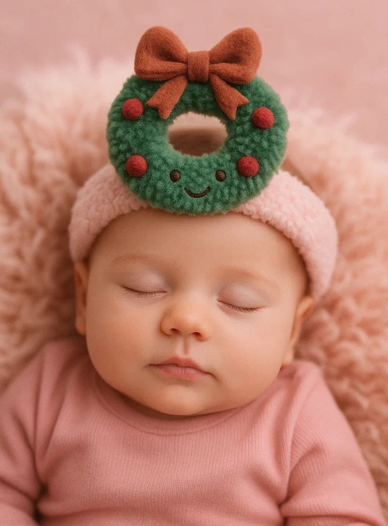 Plüsch Weihnachtskranz Baby-Stirnband – Süßes Cartoon-Haaraccessoire für Neugeborene