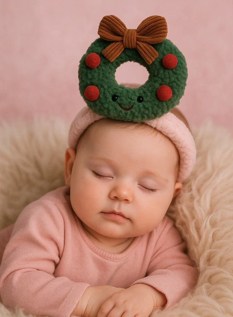 Bandeau bébé couronne de Noël en peluche – Accessoire cheveux mignon dessin animé pour nouveau-né