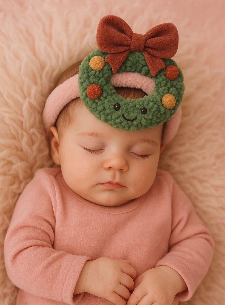 Plush Christmas Wreath Baby Headband – Cute Cartoon Newborn Infant Hair Accessory