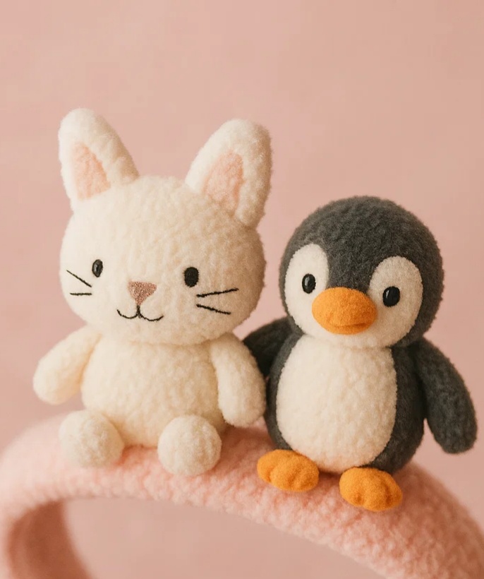 Plush Penguin & Cat Baby Headband – Cute Cartoon Newborn Infant Hair Accessory