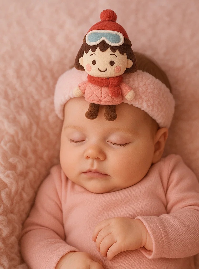 Plüsch-Stirnband für Babys mit Mädchen im roten Kleid – Niedliches Haar-Accessoire für den täglichen Gebrauch und Fotoshootings