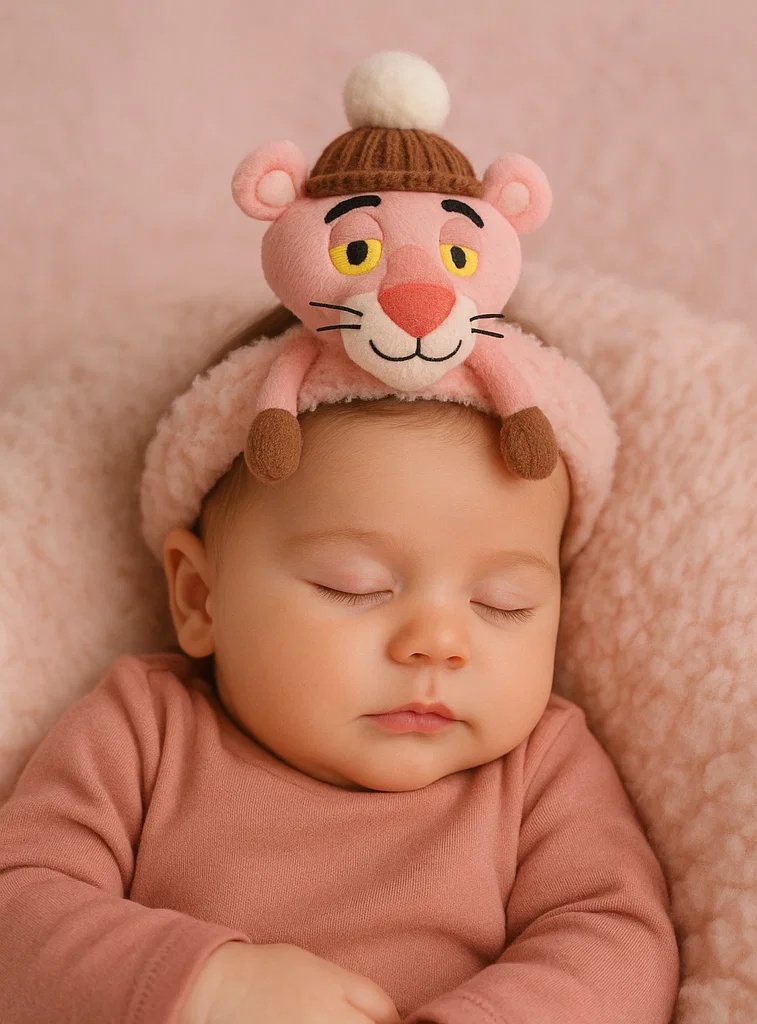 Pink Panther Plush Baby Headband – Cute Cartoon Infant Hair Accessory for Toddlers & Newborns