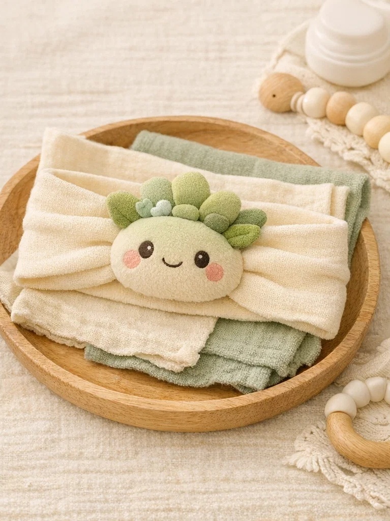 Bandeau bébé avec poupée succulente en peluche pour vente en gros – accessoire boutique doux pour marque privée
