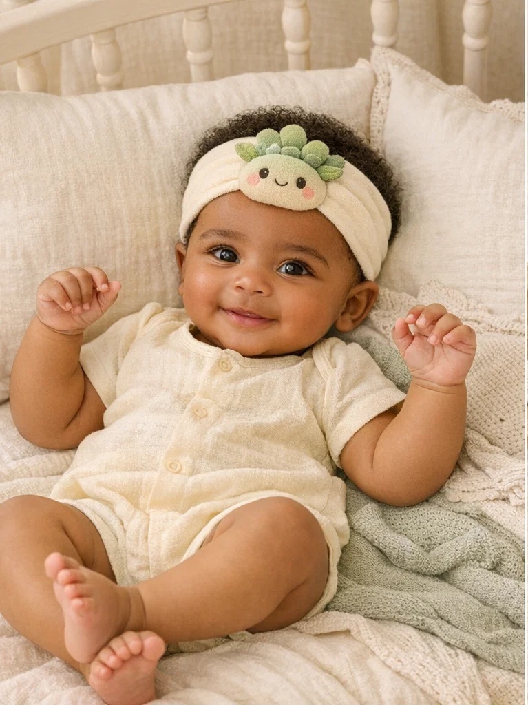 Bandeau bébé avec poupée succulente en peluche pour vente en gros – accessoire boutique doux pour marque privée