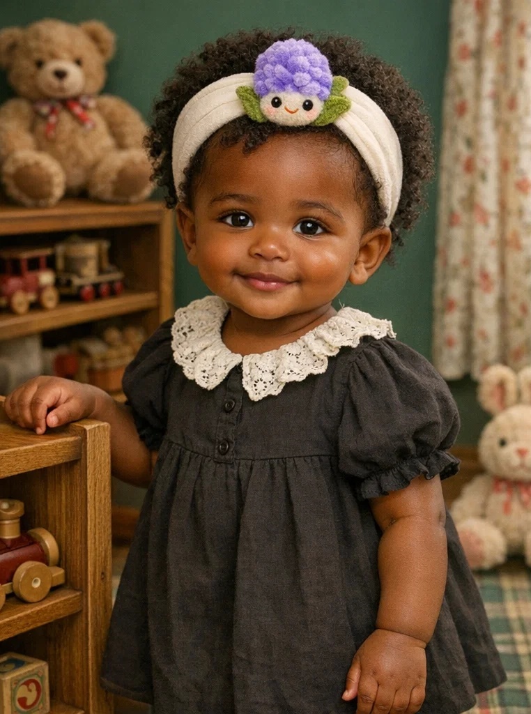 Bandeau bébé avec fleur violette en peluche – un article gagnant pour grossistes et concept stores